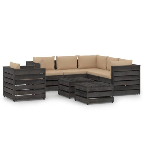 vidaXL 8-delige Loungeset met kussens grijs geïmpregneerd hout Tuinmeubelen Grijs Hout