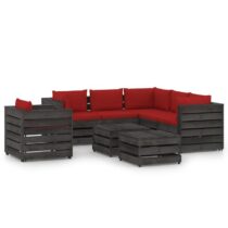 vidaXL 8-delige Loungeset met kussens grijs geïmpregneerd hout Tuinmeubelen Rood Hout