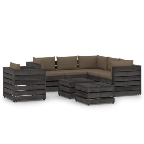 vidaXL 8-delige Loungeset met kussens grijs geïmpregneerd hout Tuinmeubelen Taupe Hout