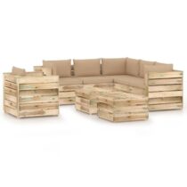 vidaXL 8-delige Loungeset met kussens groen geïmpregneerd hout Tuinmeubelen Beige Hout