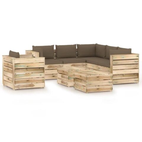 vidaXL 8-delige Loungeset met kussens groen geïmpregneerd hout Tuinmeubelen Taupe Hout