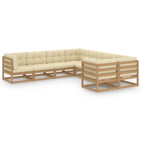 vidaXL 8-delige Loungeset met kussens massief grenenhout honingbruin Tuinmeubelen Bruin Hout