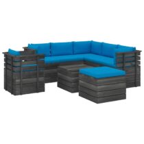 vidaXL 8-delige Loungeset met kussens pallet massief grenenhout Tuinmeubelen Blauw Hout