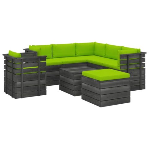 vidaXL 8-delige Loungeset met kussens pallet massief grenenhout Tuinmeubelen Groen Hout