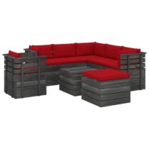 vidaXL 8-delige Loungeset met kussens pallet massief grenenhout Tuinmeubelen Rood Hout