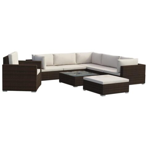 vidaXL 8-delige Loungeset met kussens poly rattan bruin Tuinmeubelen Bruin