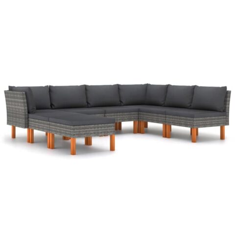 vidaXL 8-delige Loungeset met kussens poly rattan grijs Tuinmeubelen Grijs Polyamide