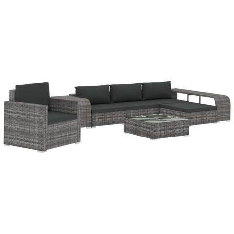 vidaXL 8-delige Loungeset met kussens poly rattan grijs Tuinmeubelen Grijs