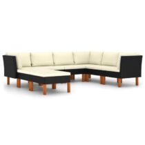 vidaXL 8-delige Loungeset met kussens poly rattan zwart Tuinmeubelen Zwart Polyamide