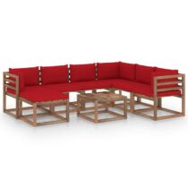 vidaXL 8-delige Loungeset met rode kussens Tuinmeubelen Rood Hout