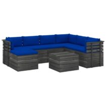 vidaXL 8-delige Loungeset pallet met kussens massief grenenhout Tuinmeubelen Blauw Hout