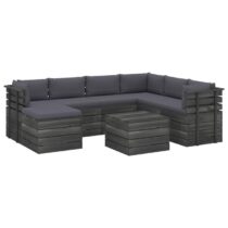 vidaXL 8-delige Loungeset pallet met kussens massief grenenhout Tuinmeubelen Grijs Hout