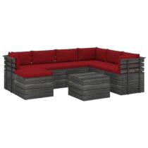 vidaXL 8-delige Loungeset pallet met kussens massief grenenhout Tuinmeubelen Rood Hout