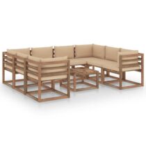 vidaXL 9-delige Loungeset met beige kussens Tuinmeubelen Beige Hout