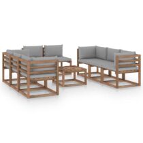 vidaXL 9-delige Loungeset met grijze kussens Tuinmeubelen Grijs Hout