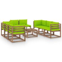 vidaXL 9-delige Loungeset met heldergroene kussens Tuinmeubelen Groen Hout