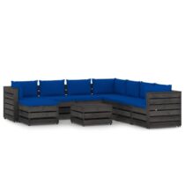 vidaXL 9-delige Loungeset met kussens grijs geïmpregneerd hout Tuinmeubelen Blauw Hout