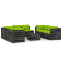 vidaXL 9-delige Loungeset met kussens grijs geïmpregneerd hout Tuinmeubelen Groen Hout