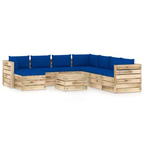 vidaXL 9-delige Loungeset met kussens groen geïmpregneerd hout Tuinmeubelen Blauw Hout