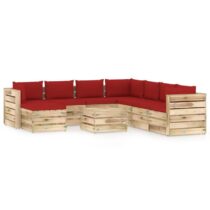 vidaXL 9-delige Loungeset met kussens groen geïmpregneerd hout Tuinmeubelen Rood Hout