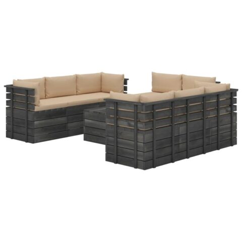 vidaXL 9-delige Loungeset met kussens pallet massief grenenhout Tuinmeubelen Beige Hout