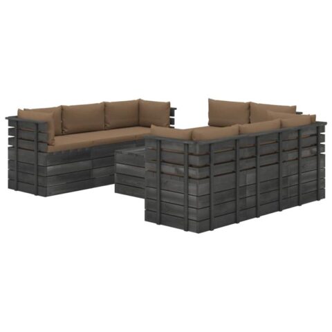 vidaXL 9-delige Loungeset met kussens pallet massief grenenhout Tuinmeubelen Bruin Hout