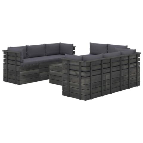 vidaXL 9-delige Loungeset met kussens pallet massief grenenhout Tuinmeubelen Grijs Hout