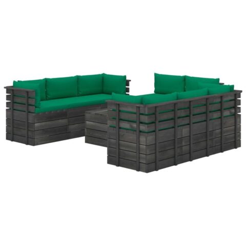 vidaXL 9-delige Loungeset met kussens pallet massief grenenhout Tuinmeubelen Groen Hout