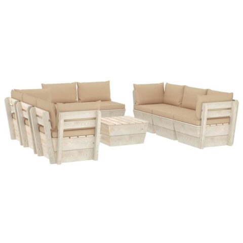 vidaXL 9-delige Loungeset met kussens pallet vurenhout Tuinmeubelen Beige Hout