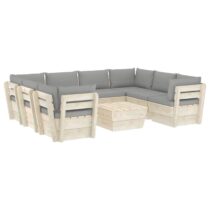 vidaXL 9-delige Loungeset met kussens pallet vurenhout Tuinmeubelen Grijs Hout