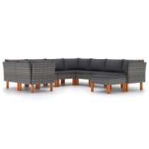 vidaXL 9-delige Loungeset met kussens poly rattan grijs Tuinmeubelen Grijs Polyamide