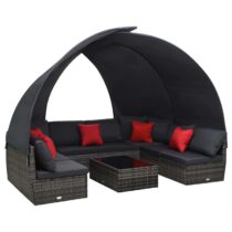 vidaXL 9-delige Loungeset met luifel poly rattan antraciet Tuinmeubelen Grijs Polyamide