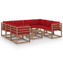 vidaXL 9-delige Loungeset met rode kussens Tuinmeubelen Rood Hout