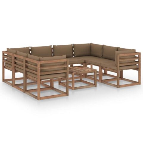 vidaXL 9-delige Loungeset met taupe kussens Tuinmeubelen Taupe Hout