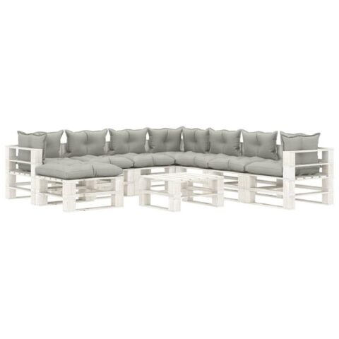 vidaXL 9-delige Loungeset met taupe kussens pallet hout Tuinmeubelen Bruin Hout