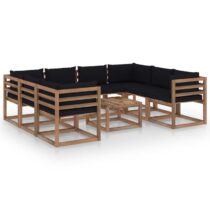 vidaXL 9-delige Loungeset met zwarte kussens Tuinmeubelen Zwart Hout