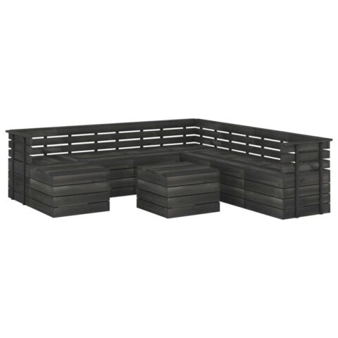 vidaXL 9-delige Loungeset pallet massief grenenhout donkergrijs Tuinmeubelen Grijs Hout