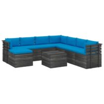 vidaXL 9-delige Loungeset pallet met kussens massief grenenhout Tuinmeubelen Blauw Hout