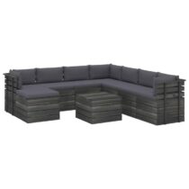 vidaXL 9-delige Loungeset pallet met kussens massief grenenhout Tuinmeubelen Grijs Hout