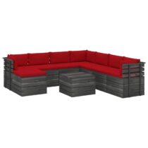 vidaXL 9-delige Loungeset pallet met kussens massief grenenhout Tuinmeubelen Rood Hout