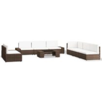 vidaXL 9-delige Loungeset poly rattan bruin Tuinmeubelen Bruin Polyamide