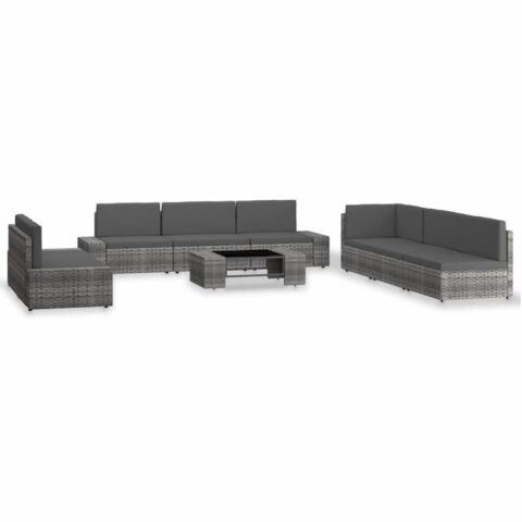 vidaXL 9-delige Loungeset poly rattan grijs Tuinmeubelen Grijs Polyamide