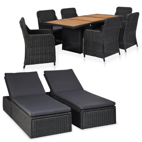 vidaXL 9-delige Loungeset poly rattan zwart Tuinmeubelen Zwart Polyamide