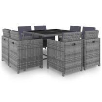 vidaXL 9-delige Tuinset met kussens poly rattan antraciet Tuinmeubelen Grijs Polyamide