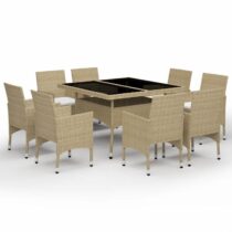 vidaXL 9-delige Tuinset poly rattan en glas beige Tuinmeubelen Beige Polyamide