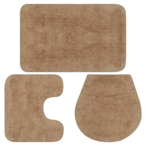 vidaXL Badmattenset stof beige 3-delig Badtextiel Beige Natuurlijk materiaal