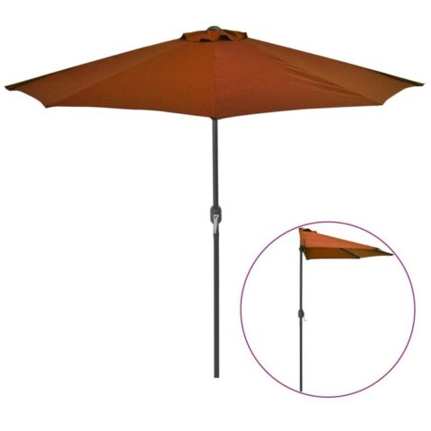 vidaXL Balkonparasol half met aluminium paal 270x135x245 cm terracotta Zonwering Bruin Staal