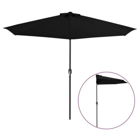 vidaXL Balkonparasol half met aluminium paal 300x150x253 cm zwart Zonwering Zwart Staal