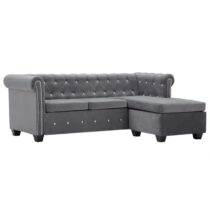 vidaXL Bank Chesterfield-stijl L-vormig 199x142x72 cm fluweel grijs Banken Grijs Kunststof