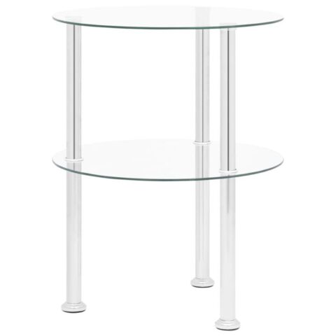 vidaXL Bijzettafel 2-laags 38 cm gehard glas transparant Tafels Transparant Glas